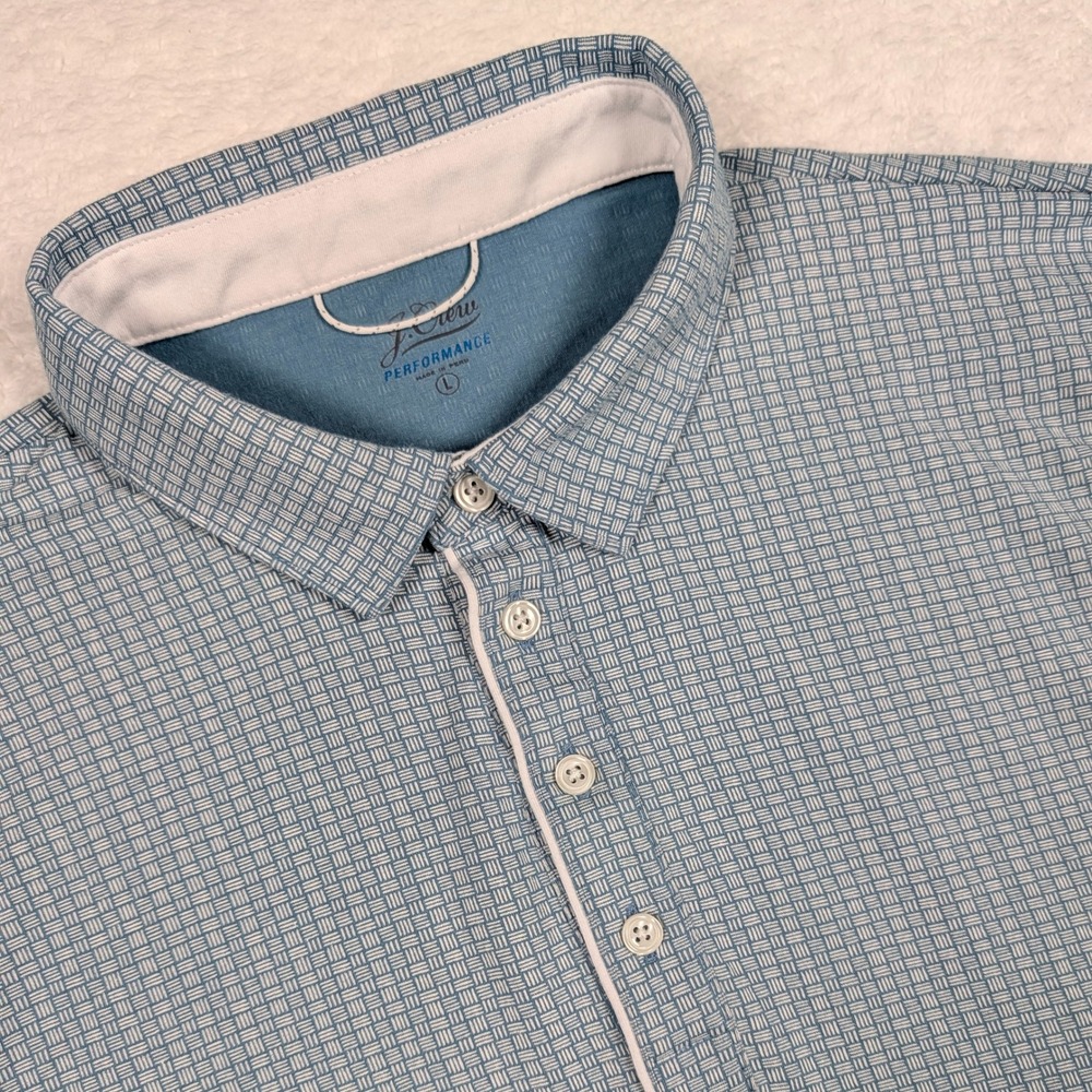J Crew Performance Polo Shirt Mens Large Blue Geometric Pima Cotton‎ Stretch
